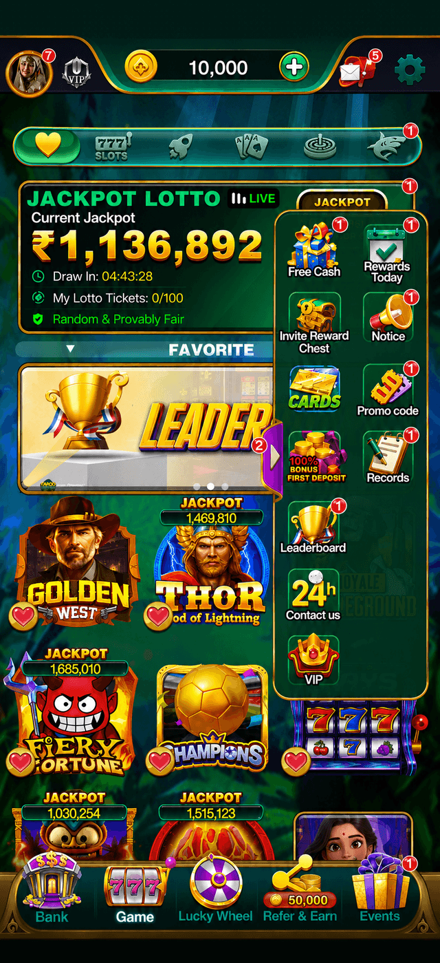 YonoRummy Game app main lobby with slots and card game categories